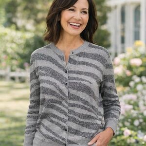 Banana Republic Metallic Silver Zebra 🦓 Striped Cardigan Size Medium Petite